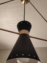 lustre 3 diabolos en métal noir et doré