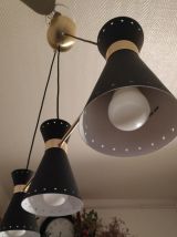 lustre 3 diabolos en métal noir et doré