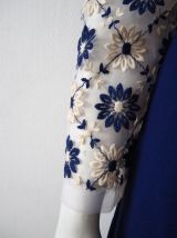 Longue robe chic tulle fleurs brodées vintage 60's 70's