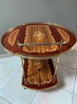 Desserte roulante vintage en marqueterie et laiton 70'S