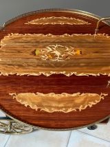 Desserte roulante vintage en marqueterie et laiton 70'S