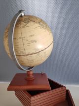 globe mappemonde sur 2 rangements pivotants en bois
