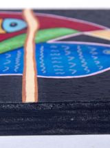 Peinture ethnique sur bois de récupération.  Pièce unique.