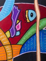 Peinture ethnique sur bois de récupération.  Pièce unique.