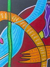 Peinture ethnique sur bois de récupération.  Pièce unique.