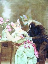 Chats amoureux  retros 1900. Photomontage. 