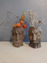 vases en bois sculpté en forme de 4 visages