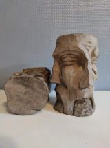 vases en bois sculpté en forme de 4 visages