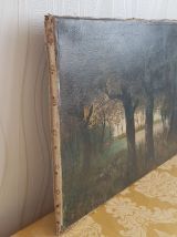 Peinture à l'huile foret lacustre, école française