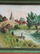Ecole française-Huile sur toile- Pécheur, signée datée 1915 