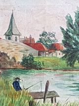 Ecole française-Huile sur toile- Pécheur, signée datée 1915 