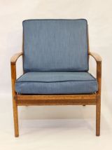 Fauteuil scandinave 1960 structure teck tissu chevron.