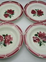 4 assiettes creuse Digoin Sarreguemines Cibon décor de rose