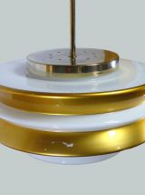 SUSPENSION VINTAGE PUTZLER EN OPALINE BLANCHE ET DORÉE