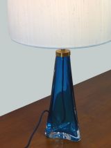 Lampe en verre bleu Orrefors 1960 