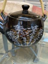 Theiere japonaise terre cuite laquee noire