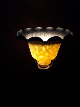 grande lampe  laiton  tulipe pate de verre jaune et bleu 18x