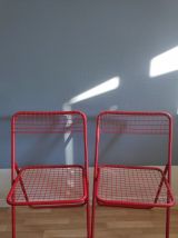 chaises rouges pliantes en métal vintage