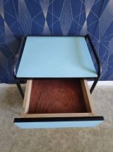 chevet formica bleu clair et structure métal noir années 50