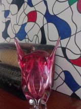 Ancien vase en cristal de bohême rose 