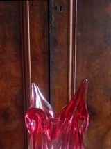 Ancien vase en cristal de bohême rose 