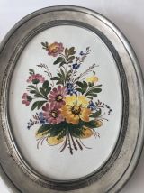 2 anciennes décorations murales en étain et céramique