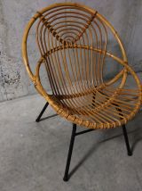 Fauteuil corbeille en rotin années 60
