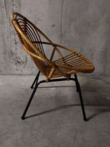 Fauteuil corbeille en rotin années 60