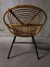 Fauteuil corbeille en rotin années 60