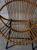 Fauteuil corbeille en rotin années 60