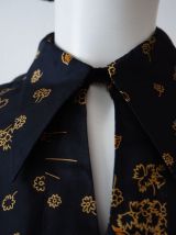 Robe plissée col pelle à tarte soie vintage 70's