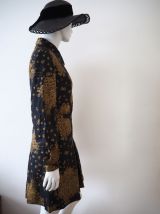 Robe plissée col pelle à tarte soie vintage 70's