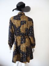 Robe plissée col pelle à tarte soie vintage 70's
