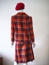 Ensemble tailleur veste et jupe plissée  tartan  laine 60s