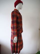 Ensemble tailleur veste et jupe plissée  tartan  laine 60s