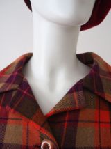 Ensemble tailleur veste et jupe plissée  tartan  laine 60s