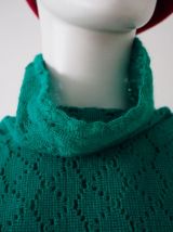 Robe pull en maille ajourée verte vintage 60's 70's