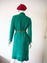 Robe pull en maille ajourée verte vintage 60's 70's