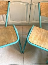 Paire de chaises d'école Vintage avec cadre en métal vert d’