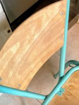 Paire de chaises d'école Vintage avec cadre en métal vert d’