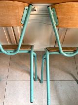 Paire de chaises d'école Vintage avec cadre en métal vert d’