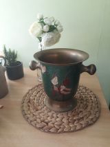 seau à champagne cuivre et  laiton , décor émaux