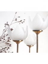 Trio de bougeoirs fleurs en laiton et verre vintage 