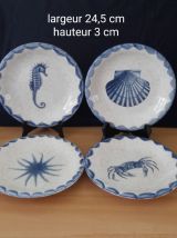 Lot de 4 assiettes plates deco aquatique bord de mer