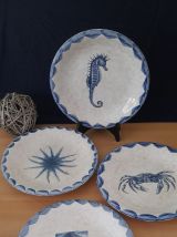 Lot de 4 assiettes plates deco aquatique bord de mer