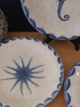 Lot de 4 assiettes plates deco aquatique bord de mer
