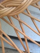 Miroir soleil en rotin tressé 1960