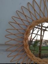 Miroir soleil en rotin tressé 1960