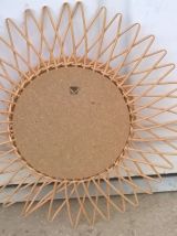 Miroir soleil en rotin tressé 1960