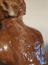 buste enfant en terre cuite émaillée marron de 1971 